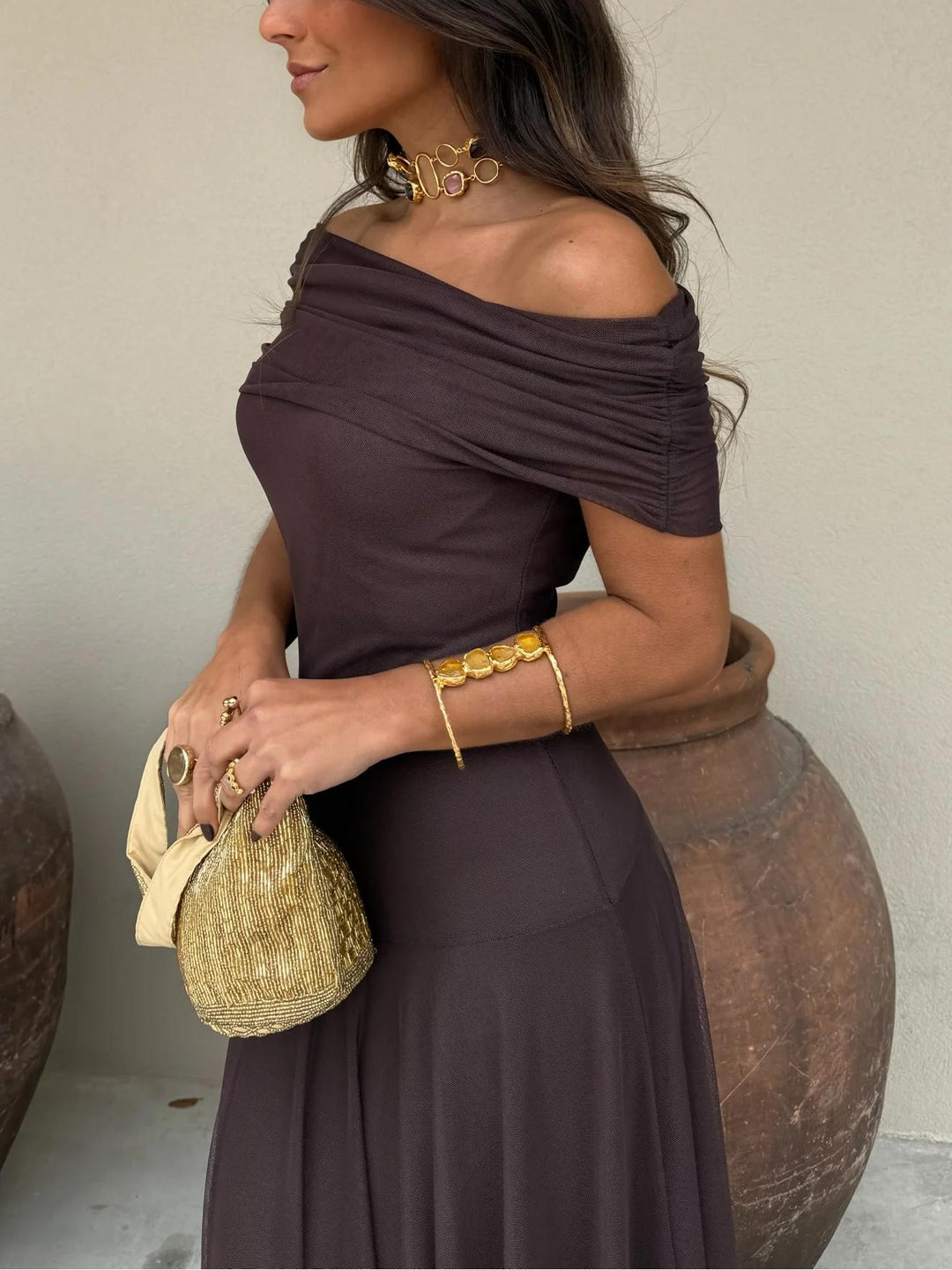Luna | Robe Longue Elégante à Epaules Dénudées