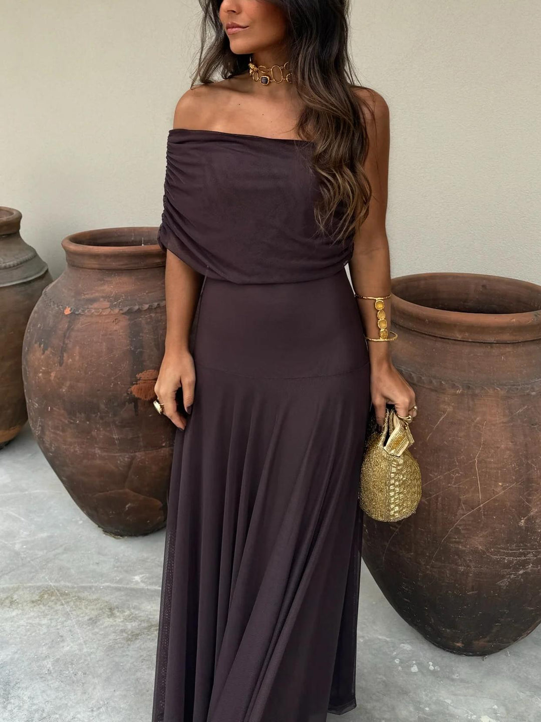 Luna | Robe Longue Elégante à Epaules Dénudées