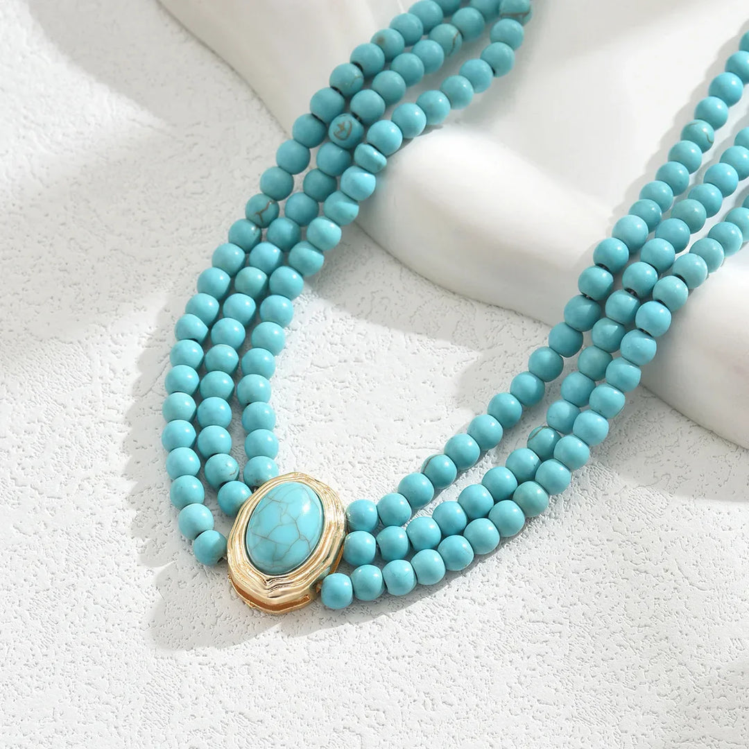 Collier en perles turquoise vintage élégant