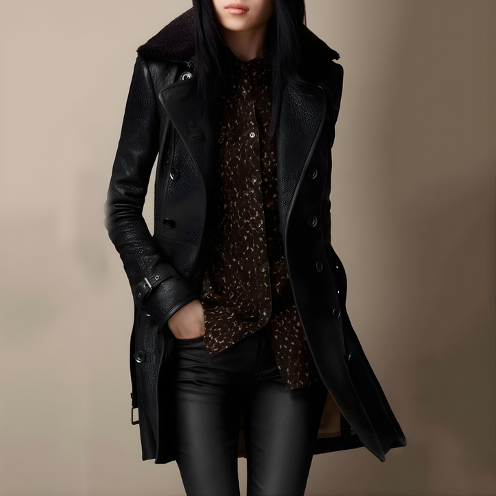 Catherine | Manteau 3/4 Élégant en Cuir