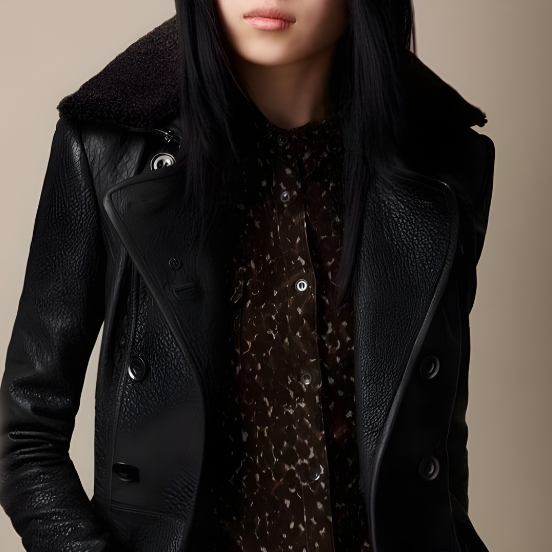 Catherine | Manteau 3/4 Élégant en Cuir