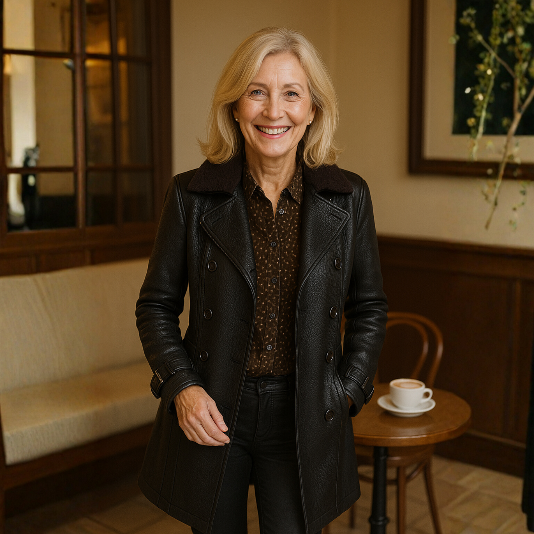 Catherine | Manteau 3/4 Élégant en Cuir