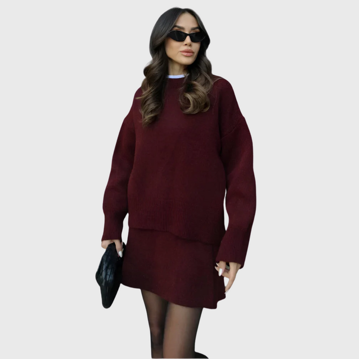 Isabelle | Ensemble Tricot Rouge Élégant