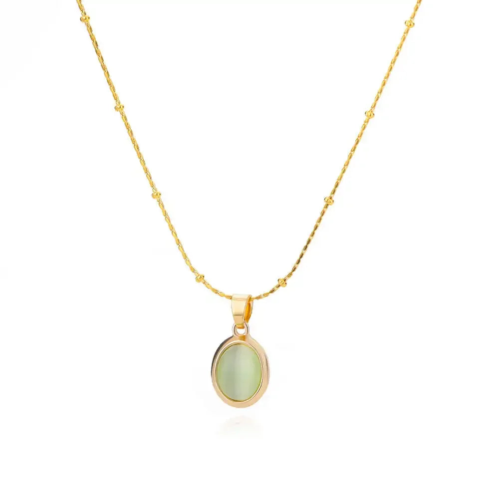 Collier Pendentif Opale Goutte d'Eau en Acier Inoxydable Doré Chic