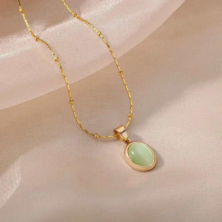 Collier Pendentif Opale Goutte d'Eau en Acier Inoxydable Doré Chic