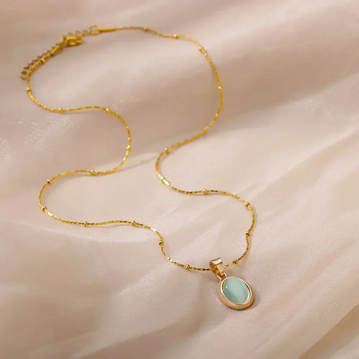 Collier Pendentif Opale Goutte d'Eau en Acier Inoxydable Doré Chic