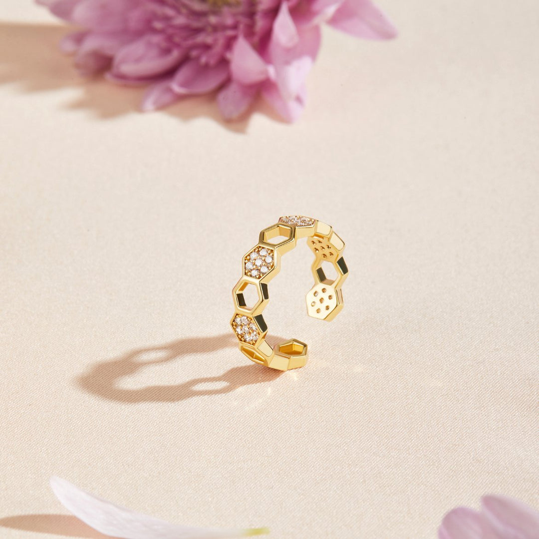 Abeille - Anneau en or et cristal
